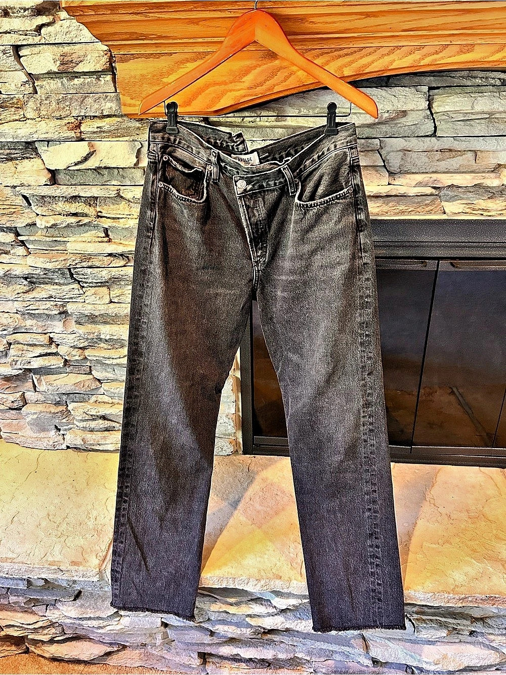 Agolde Cross Cross Washed Black Straight Leg Jeans